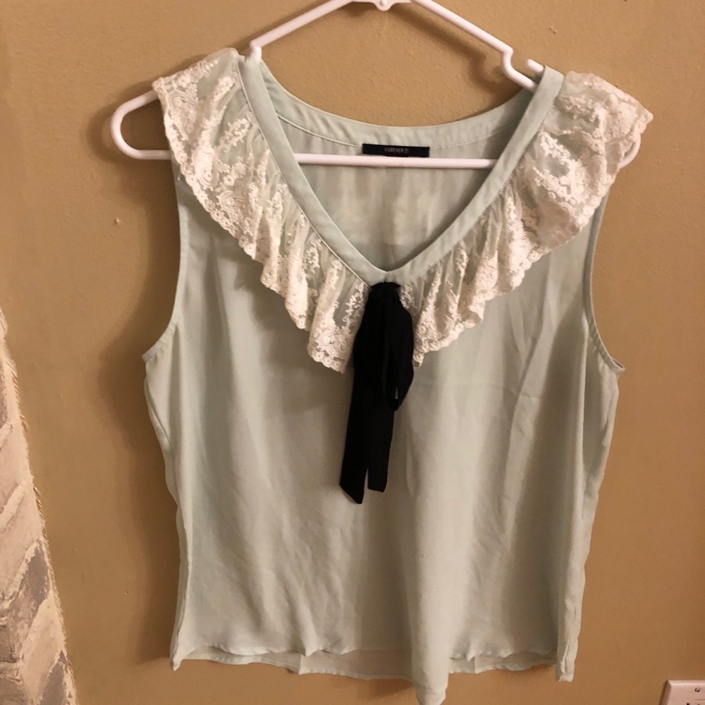 Forever 21 Large Blouse, Lace Ruffles and Bow